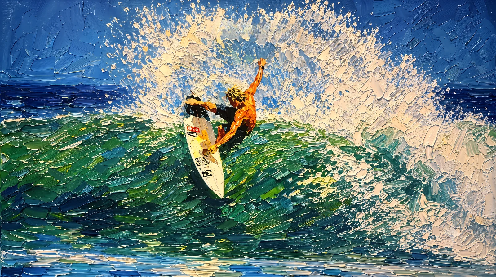 Pintura de um surfista em uma onda